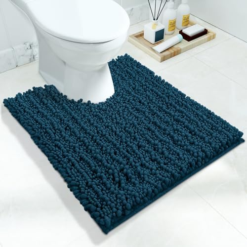 Yimobra Toilet Rug U Shaped Washable 24x20 Inch - Ultra Soft Absorbent Chenille Bath Rugs for Toilet, Quick Dry & Machine Washable, Non Slip Contour Bathroom Mat, Peacock Blue by Yimobra