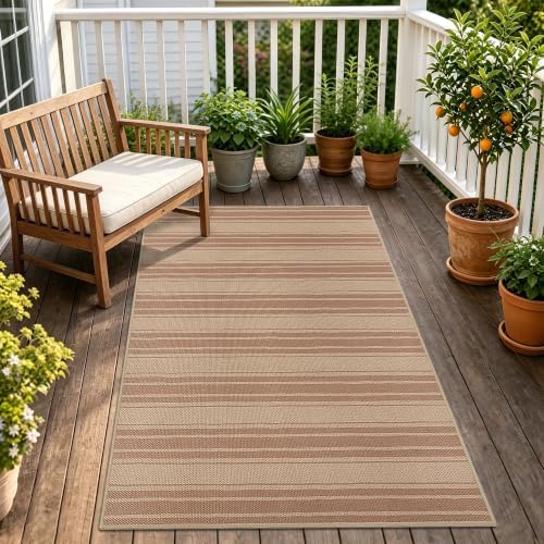Striped Easy Jute 4x6 Outdoor Rug Washable Non Slip Khaki Rugs for Entryway Indoor Outdoor Farmhouse Neutral Front Door Mat for Backyard Patio Proch Living Room - Image 3