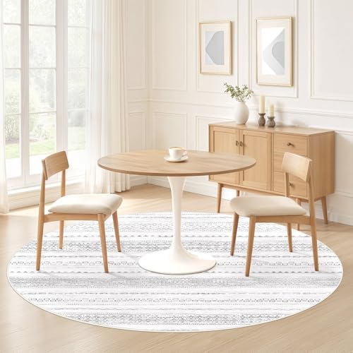 Nakagishi Round Rug Boho Area Rugs: 5x5 Washable Large Circle Neutral Soft Stain Resistant Non-Slip Carpet for Women Aged 25-45 Farmhouse Decor Enthusiasts - Living Room Bedroom Dining Room Nursery - Image 4