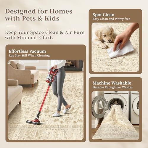 Beige 8x10 Living Room Rug, Non Slip Neutral Area Rug for Bedroom, Nursery - Image 5