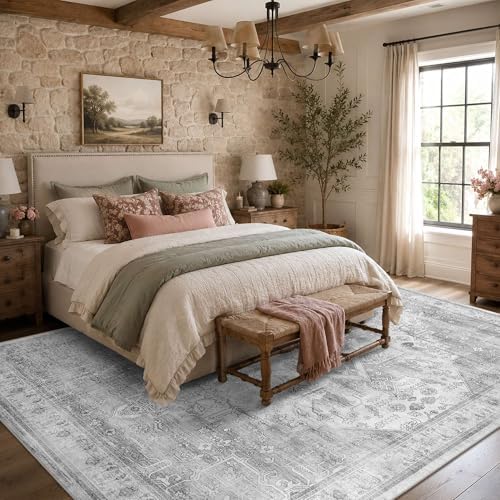 8x10 Washable Boho Area Rug, Grey Farmhouse for Living Room Carpet - Image 3