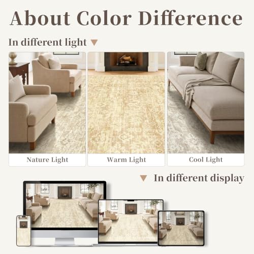 Beige 8x10 Living Room Rug, Non Slip Neutral Area Rugs for Bedroom, Nursery - Image 7