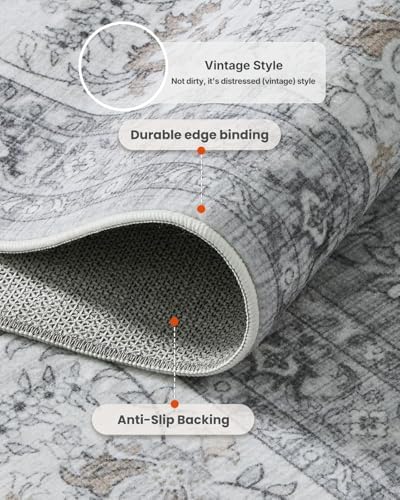 Amada 5x7 Washable Area Rug for Living Room, Silver/Gray, Vintage Pattern - Image 6