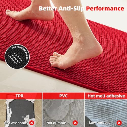 TYUU Large Christmas Bathroom Rugs Non Slip Washable Bath Rugs Super Absorbent Bathroom Rug Thin Quick Dry Low Pile Bath Mats, Red 36"x48" - Image 4