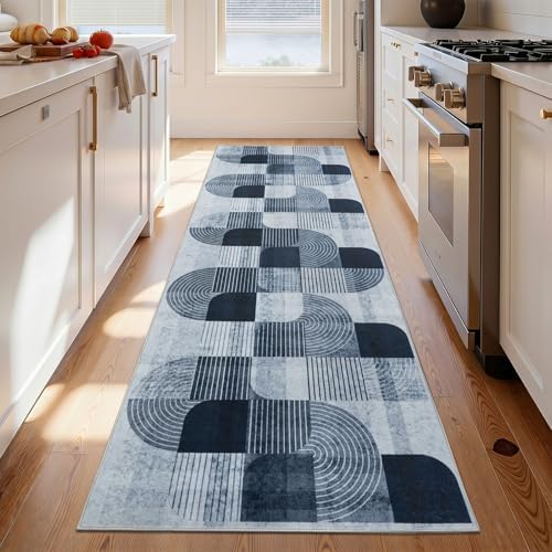 Washable Modern Geometric Hallway Runner Rug for Kitchen Grey 2.7x8 - Image 3