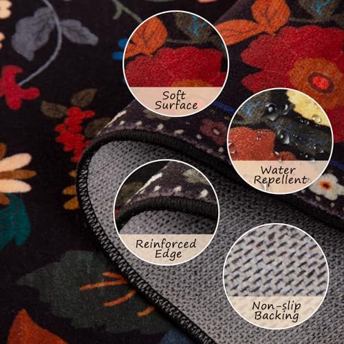 RELEANY Floral Washable 8x10 Area Rugs Black - Image 3