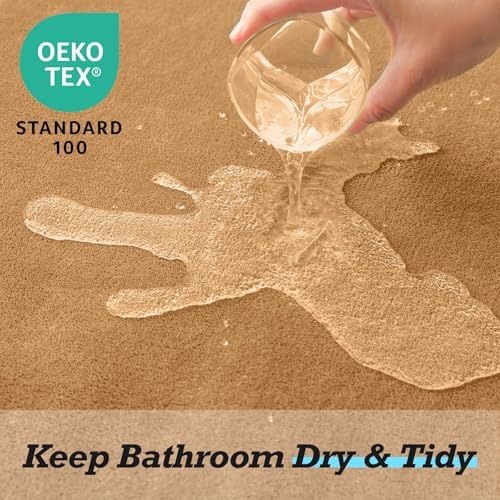 HUXMEYSON Bathroom Rugs Sets 3 Piece, Non-Slip & Quick Dry Bath Mat Set, Ultra Soft Velvet Bath Rugs for Bathroom, Toilet and Shower Floor, Khaki - Image 5