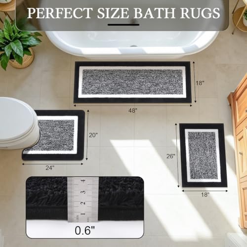 Pauwer Bathroom Rugs 3 Piece Set, Non Slip Washable Bath Mat, Black - Image 2