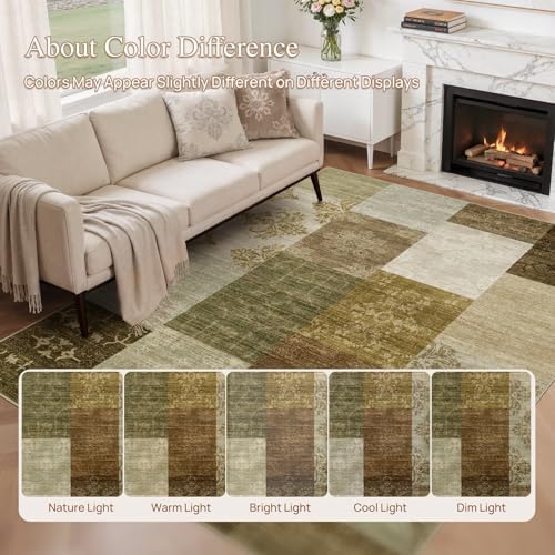 UERMEI 10x12 Area Rug for Living Room - Washable Neutral Modern Abstract Carpet, Non-Slip Soft Large Indoor Floor Rugs for Bedroom Home Office & Under Dining Table Decor, Brown/Green - Image 6