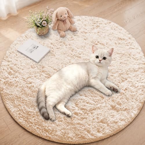 Smiry Round Area Rugs for Living Room Bedroom 3x3 ft, Fluffy Carpet by Smiry