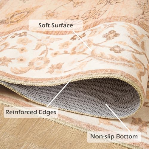 Goideal Peach Rug for Girls Room, 6x9 Floral Washable Area Rug Non Slip, Boho Low Pile Carpet with Rubber Backing for Bedroom Living Room Bathroom Playroom Nursery Office - Image 6