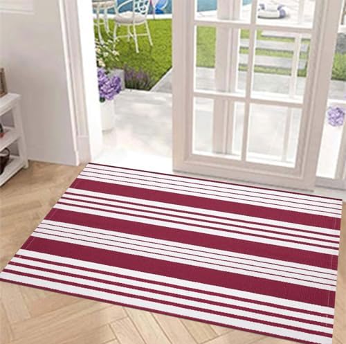 BUAGETUP Red and White Outdoor Rug 24"x51"Washable Front Porch Rug - Image 4