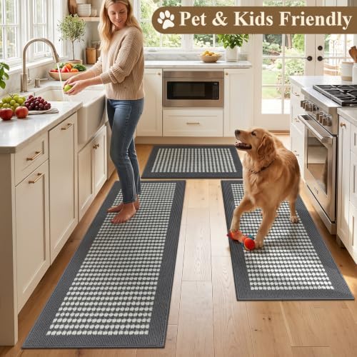 Ileading Kitchen Mat Sets 3 Piece Washable Grey Kitchen Floor Runner Rugs - Image 2