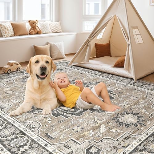 cotiled 6x9 Area Rug for Living Room, Washable, Traditional, Black Brown - Image 4