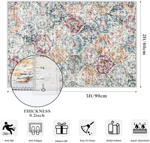 Lahome Moroccan Entryway Rug, 2x3 Kitchen Rugs Non Slip Washable - Image 2