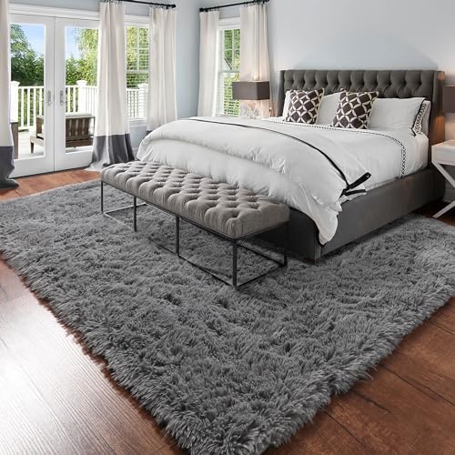 Amdrebio Grey Large Plush Shaggy Rug 6x9 for Living Room Bedroom Classroom - Image 6