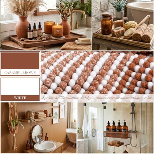 BSICPRO Bathroom Rugs Set 2 Piece, Non Slip Striped Bath Mat, Caramel Brown - Image 3