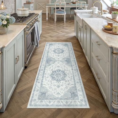 PureCozy Blue 2x5 Washable Runner Rug Kitchen Vintage Oriental Carpet by PureCozy