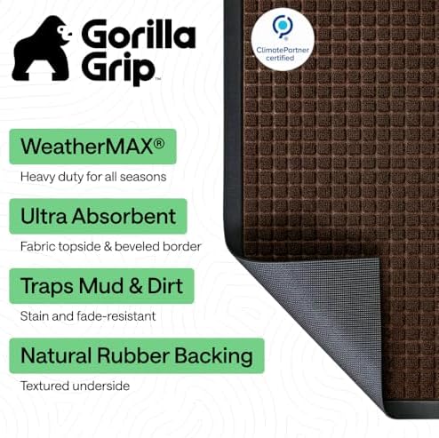 GORILLA GRIP WeatherMAX Door Mat, Indoor Outdoor, 72x24, Dark Brown Squares - Image 2