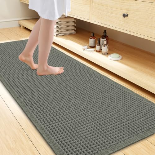 Smiry Waffle Bath Mat 47X24, Extra Soft Absorbent Bathroom Rugs, Green by Smiry