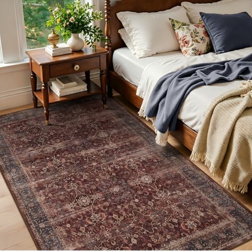 Brick Red 4x5 Area Rugs, Washable Non Slip Throw Rugs for Kitchen Bathroom Entryway, Low Pile Thin Print Carpet Rug for Foyer/Nursery/Home Office/Living Room/Bedside, Vintage Farmhouse - Image 3