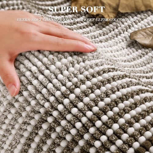BSICPRO Bathroom Rugs Sets 2 Piece, Non Slip Striped Bath Mats, Latte - Image 2