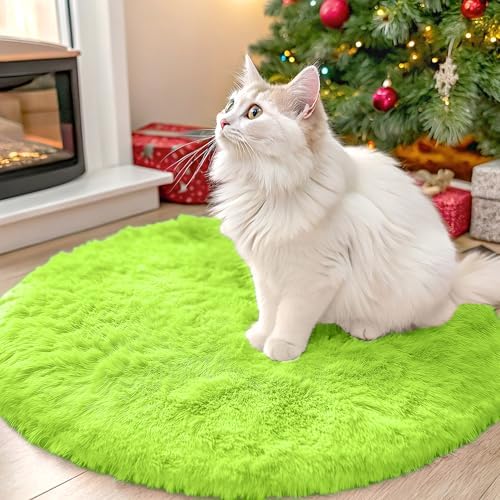 OLANLY Lime Green Round Rugs for Bedroom - Machine Washable, 2 ft Circle Area Rugs for Living Room, Soft and Fluffy Shaggy Carpet for Teen Girl and Boys, Nursery Rooms, Dorms, Home Decor Aesthetic by OLANLY