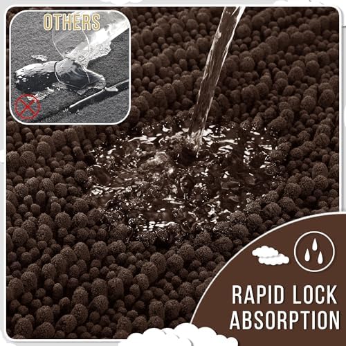 Yimobra Large Bathroom Rugs Non Slip Washable 36x24 Inch - Ultra Soft Absorbent Chenille Bath Mat, Quick Dry Shaggy Floor Carpet for Tub Shower, Brown Home Decor Accessories - Image 5