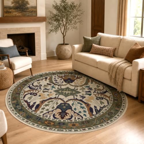 Area Rug for Living Room 6 Round Washable Floral Rug - Image 3