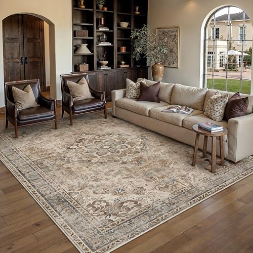 PureCozy Brown Area Rug 5x7 Living Room Vintage Floral Non-Slip Carpet by PureCozy