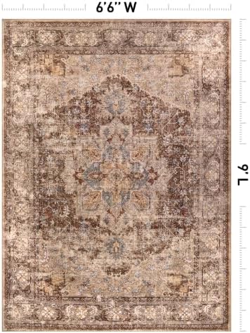 Rugshop Traditional Medallion Washable Non-Slip Area Rug, 6'6"x9' Brown - Image 2