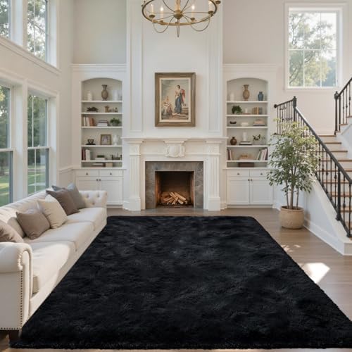 5x7 Black Area Rugs for Living Room, Large Fluffy Shag Bedroom Rugs Non-Slip, Ultra Soft Plush Carpet for Nursery Kids PlayRoom Dorm Office Indoor Modern Carpets - Image 2
