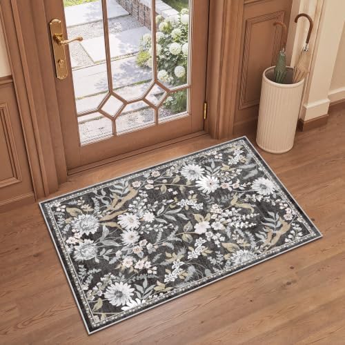 SameBed Washable 2x3 Entryway Area Rug, Vintage Kitchen Rug Black by SameBed