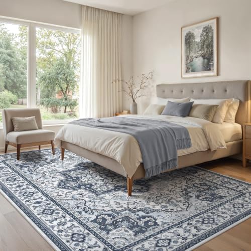 EIEIHOUSE 9x12 Area Rug Washable Vintage Rugs for Living Room Indigo - Image 2