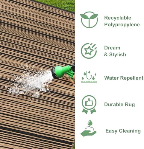 GENIMO Outdoor Rug, Waterproof Plastic Rugs for Patio, 8'x10' Light Brown - Image 6