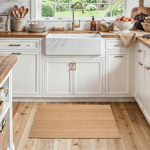 MatEssenz 20"x30" Kitchen Rugs, Woven Kitchen Mats for Floor, Machine Washable Mats Boho Style, Non Slip, Anti-Skid TPR Backing for Kitchen, Non-Slip, Durable, Easy Clean, Everyday Use Brown by MatEssenz