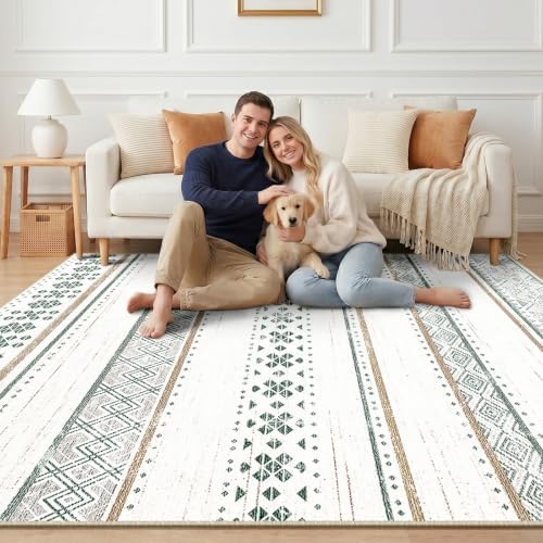 6x9 Washable Area Rugs for Living Room Boho Bedroom Rug Green/Brown - Image 6