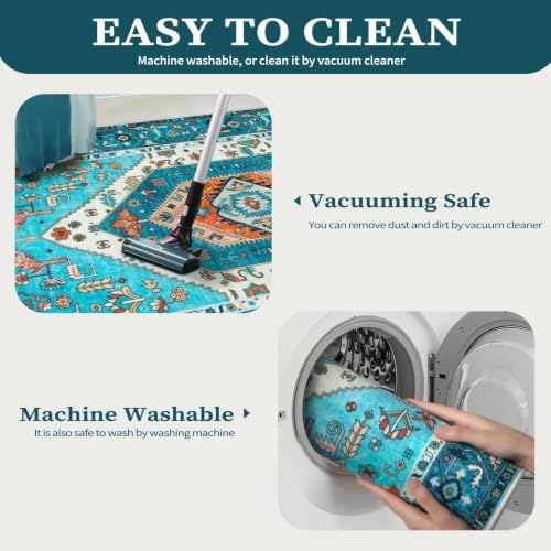 SERISSA 3x5 Washable Non Slip Boho Area Rug for Bedroom，Blue - Image 3