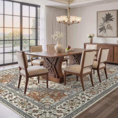 EIEIHOUSE 7x9 Area Rug Washable Vintage Rugs for Living Room Caramel Gray - Image 3