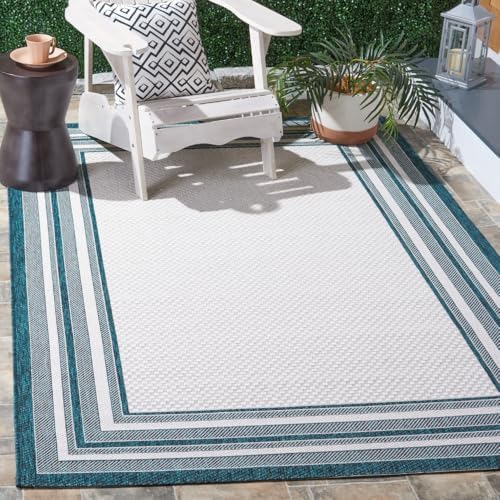 SAFAVIEH Courtyard Outdoor Area Rug 4'x5'7", Ivory & Teal CY8475-53512 by Unknown