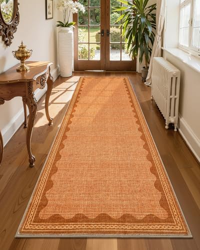 GarveeHome Scalloped Orange Washable Rugs 8x10 Rug for Living Room Solid Modern Minimalism Soft Low-Pile Carpet for Bedroom Dining Nursery Non Slip TPE Backing - Image 4