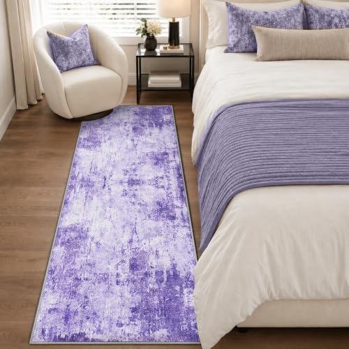 RELEANY Washable Runner 2'x6' Abstract Area Rug for Hallway Purple - Image 4