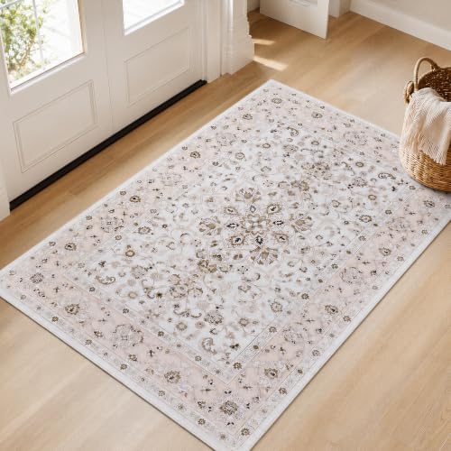 Small 2x3 Rug Boho Washable Area Rug for Entryway Door Mat, Beige by LLRULLGS