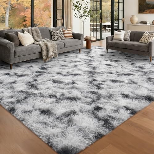 6x9 Large Fluffy Area Rugs Non-Slip for Living Room Tie-Dyed Black White - Image 2
