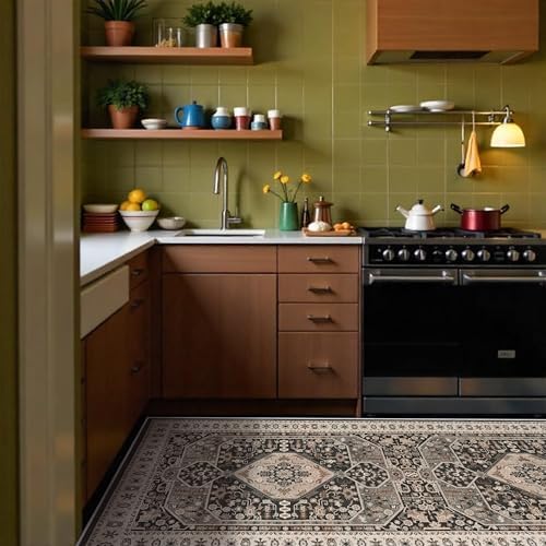 RUUGME 4x10 Washable Runner Rug - Vintage Hallway Rugs with Non Slip Backing Soft Kitchen Stain Resistant Living Room Bedroom Carpets Indoor Soft Floor Decoration Mat for Bathroom (4x10, Black) - Image 3