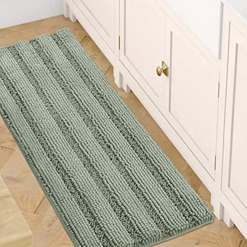 H.VERSAILTEX Bath Rugs for Bathroom Non Slip Bath Mats Extra Thick Chenille Striped Bath Rug Runners 47" x 17" Absorbent Fluffy Soft Shaggy Mats Dry Fast Plush Area Carpet for Bath Room - Sage by HVERSAILTEX