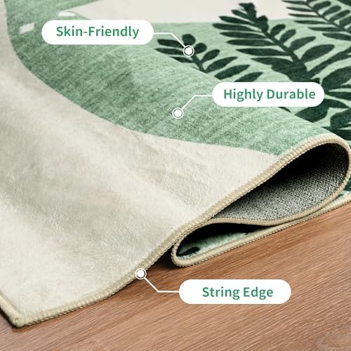 ST. BRIDG Green Botanical Print Washable Rugs for Living Room Bedroom, 4x6 Washable Area Rugs Ultra-Thin Soft Boho Rug, Non Slip Low Pile Stain Resistant Carpet for Kitchen, Laundry, Dining Room - Image 5