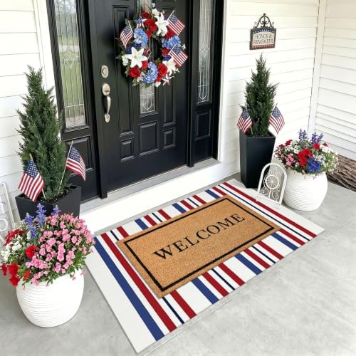 KOZYFLY 3x5 ft Patriotic Striped Rug, Washable Rug for Front Door Porch - Image 2
