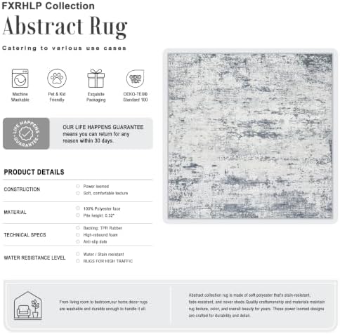 Area Rug Living Room: 8x8 Modern Washable Soft Carpet Blue Grey - Image 2