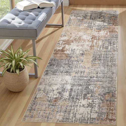 DMOYEST Washable Runner Rug for Hallway: 3x8 Neutral Modern Abstract Low Pile Area Rug with Non-Slip Backing - Carpet for Bedroom Kitchen Laundry Entryway Bathroom Indoor - Grey Brown - Image 6